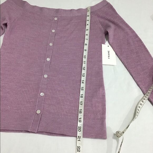 Frame Denim Lavender Off The Shoulder Ribbed Button Detail Cardigan Size M NWT - Picture 9 of 9